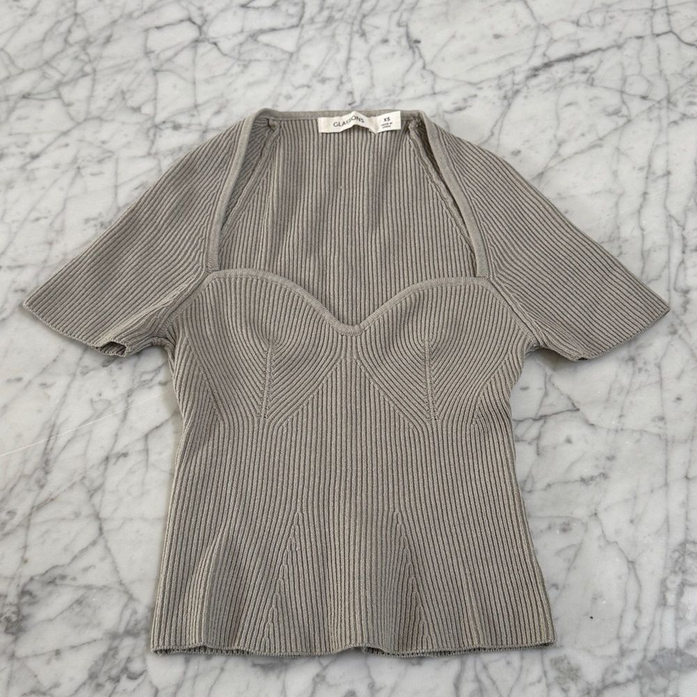 Glassons Corset Rib Tee Knit Sz XS Sage